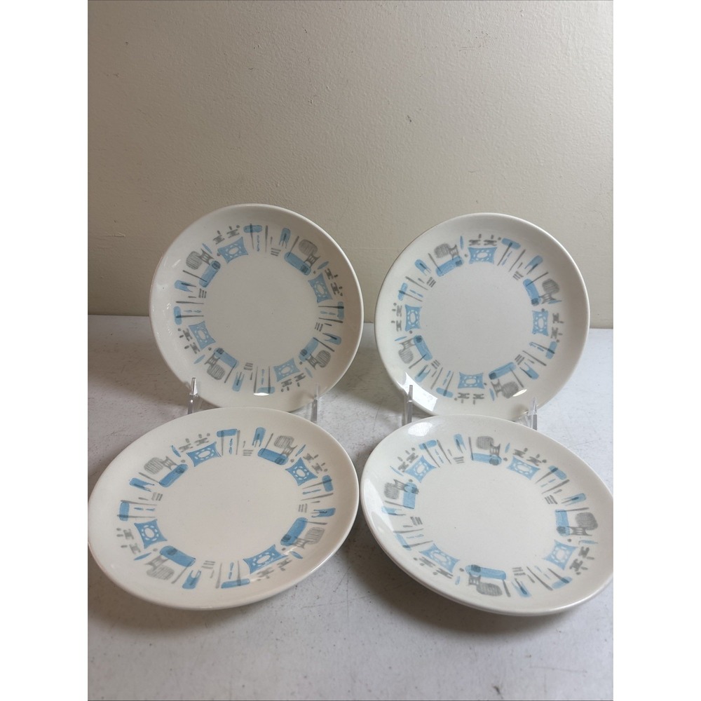 Vintage Royal China Blue Heaven Small Atomic Trinket Dessert Plates 6.25" 4Pc‎